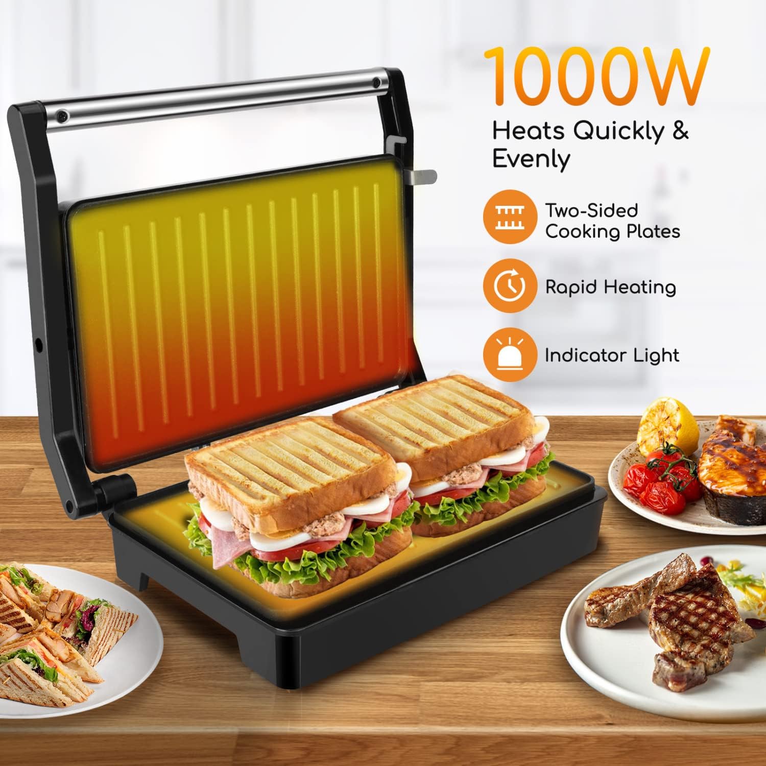 Belgian Waffle Maker 1.2" 8 Inch Flip Non Stick Panini Press Sandwich Maker Q629348