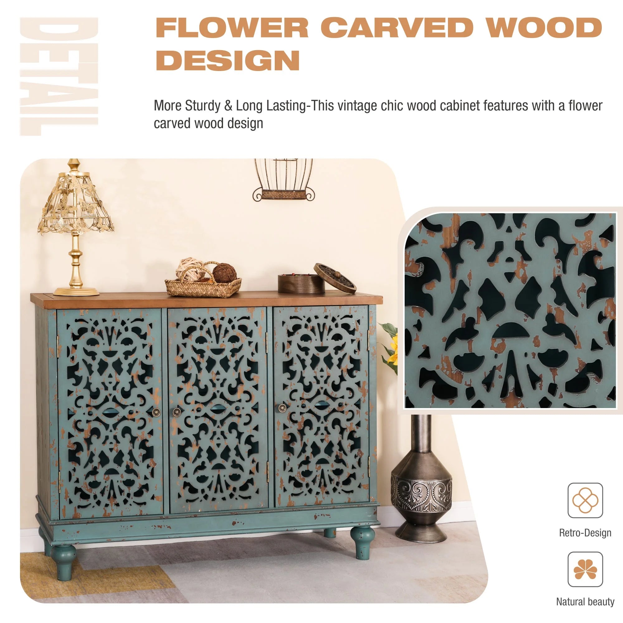 Blue 3-Door Sideboard Accent Cabinet E62675