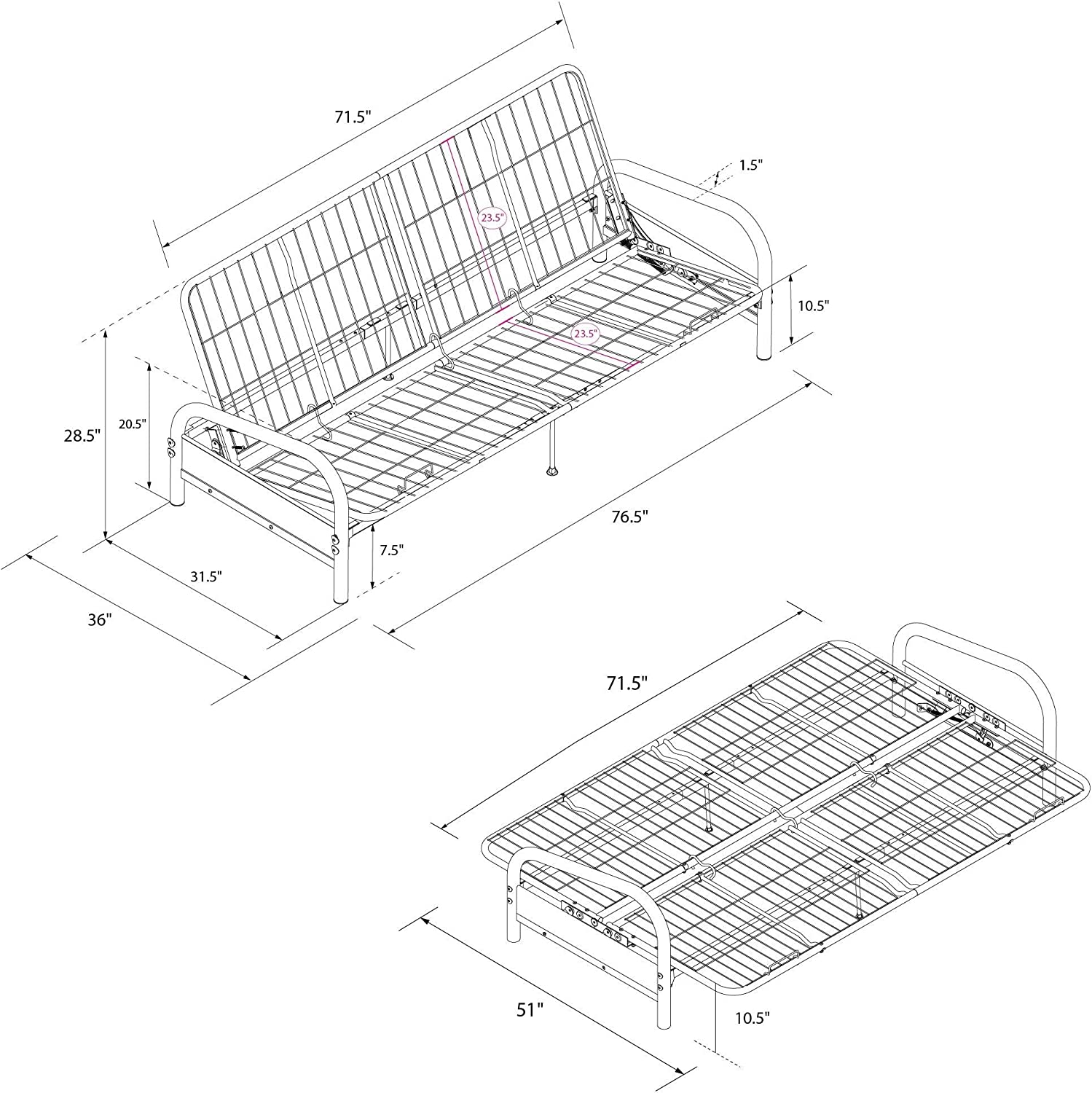 Black Metal Full Sized Futon Frame B316