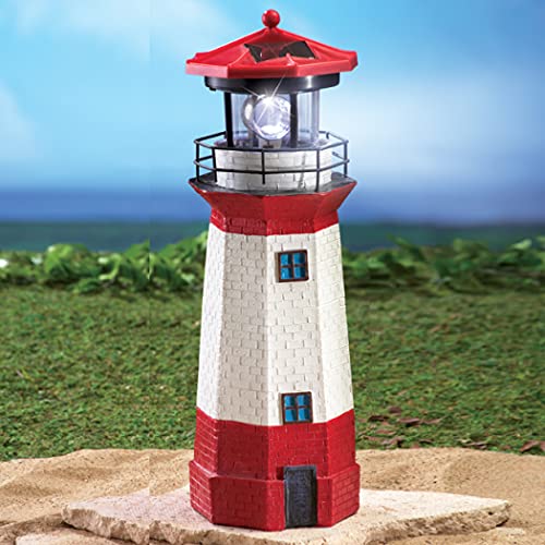 Red Solar Nautical Lighthouse Statue with Spinning Light A385180