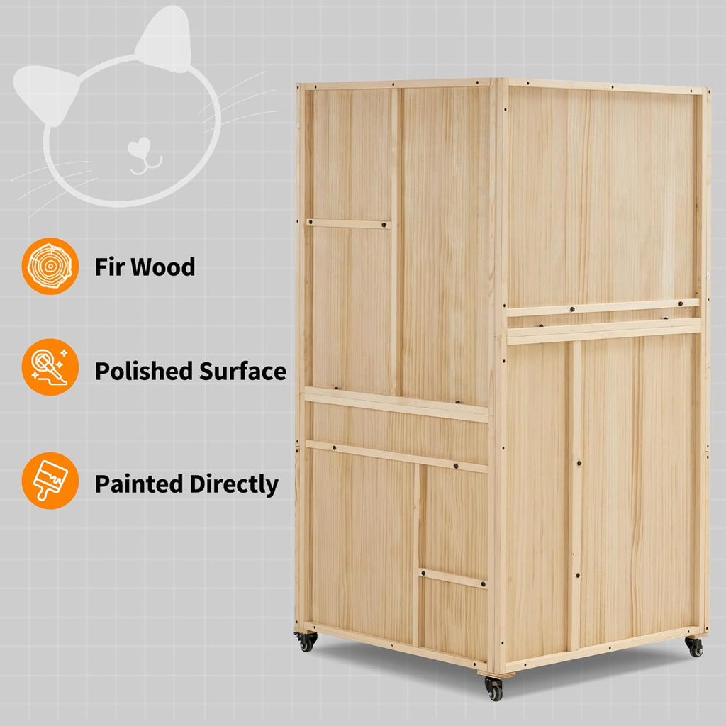 Large Wooden Corner Cat House with Scratching Post and Wheels T72024