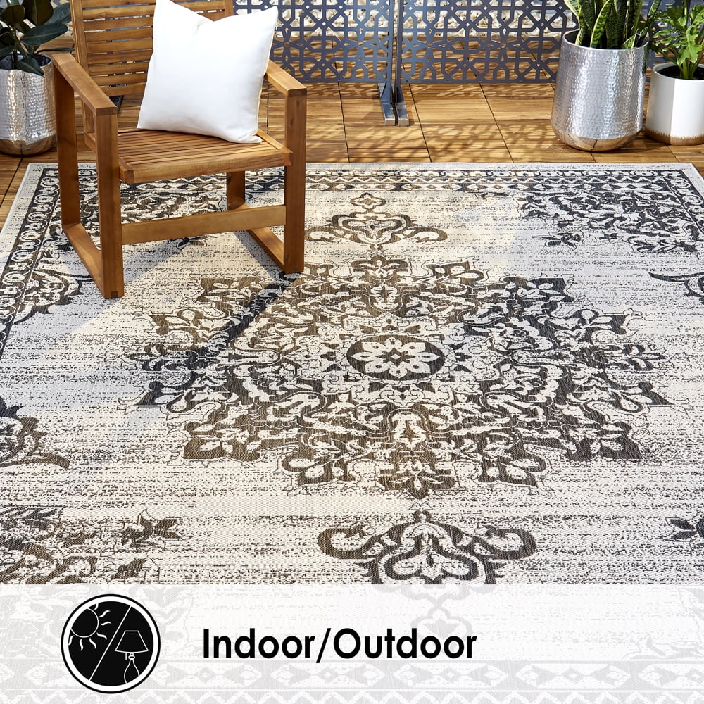 Grey Black 7'9"x10'2" Indoor Outdoor Area Rug I98860