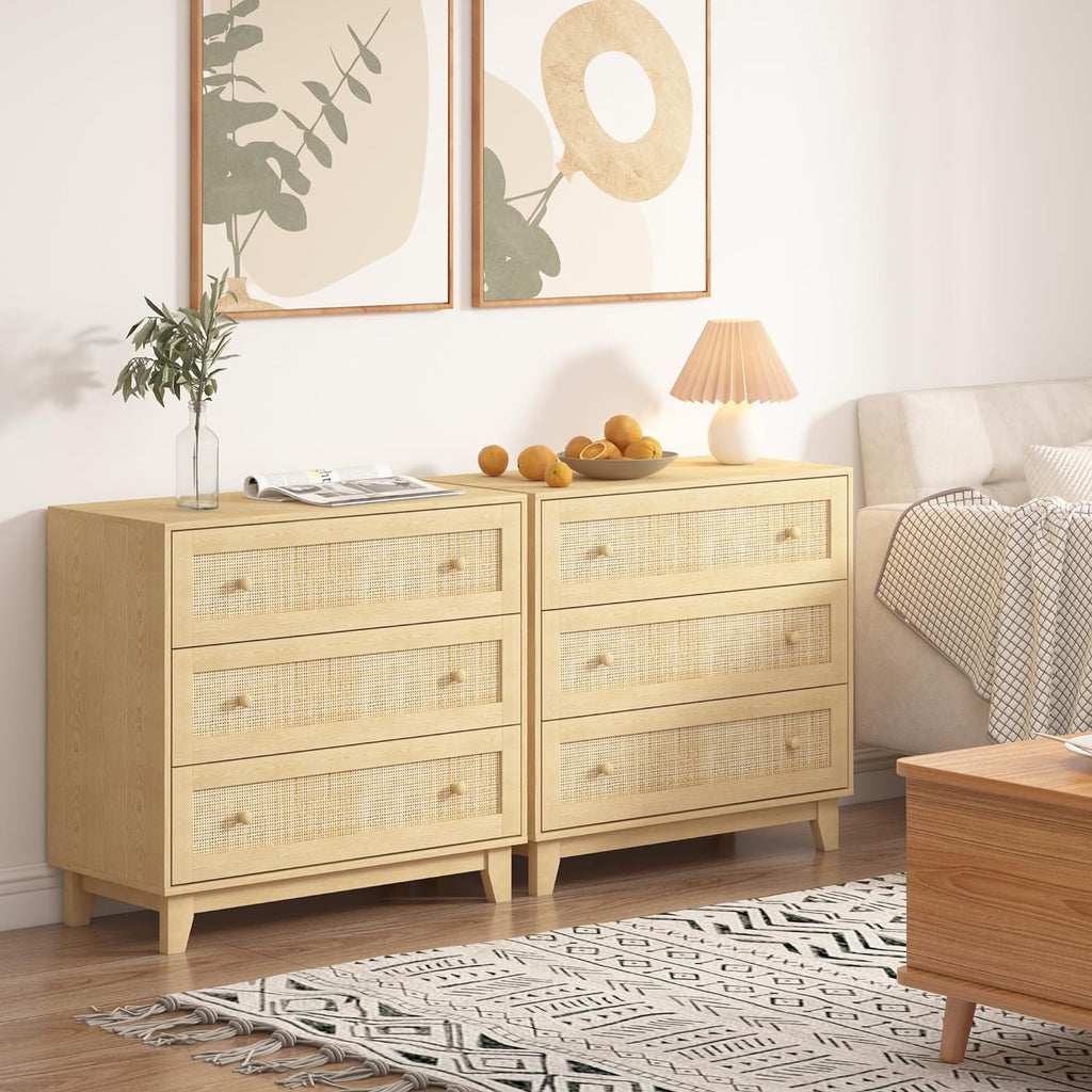 3 Drawer Natural Rattan Wood Dresser K72764