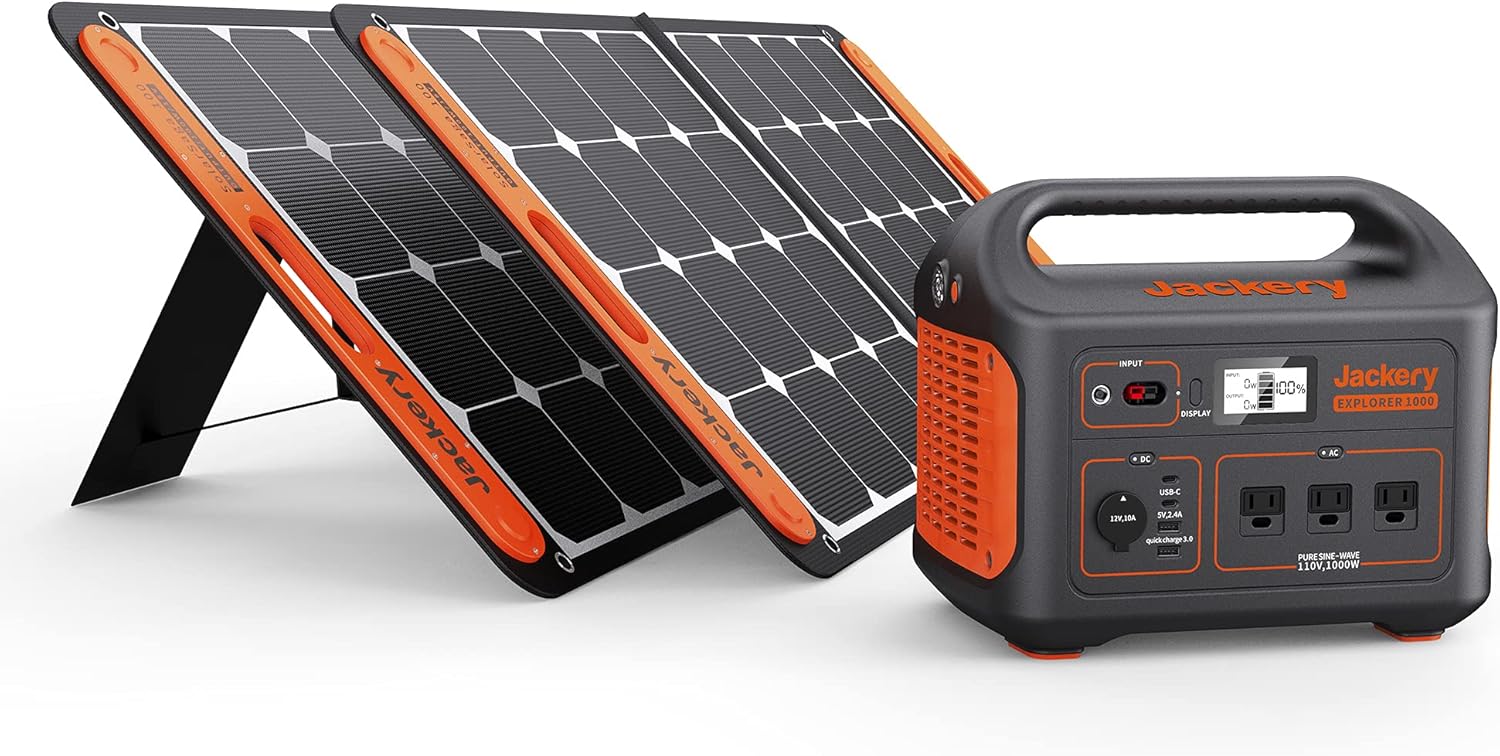 Solar Generator 1000 with 2 SolarSaga 100X, 1000W AC Outlets, Lithium Battery Pack T691222