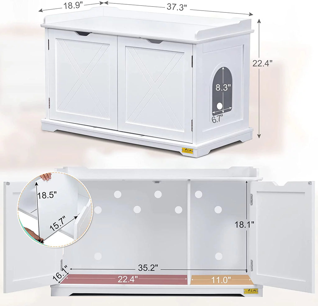 White Cat Litter Box Enclosure Storage Bench Furniture Z5469