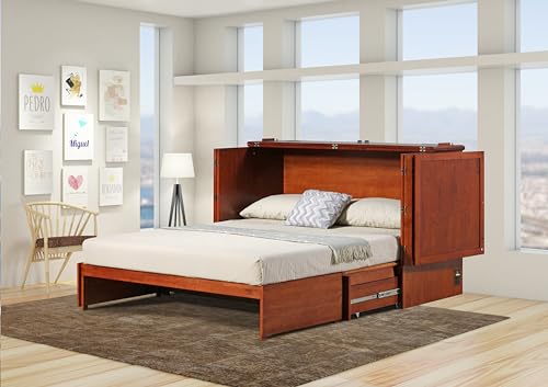 Solid Wood Murphy Storage Bed Queen Cherry N79780