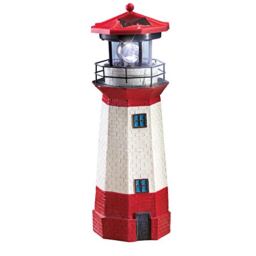 Red Solar Nautical Lighthouse Statue with Spinning Light A385180