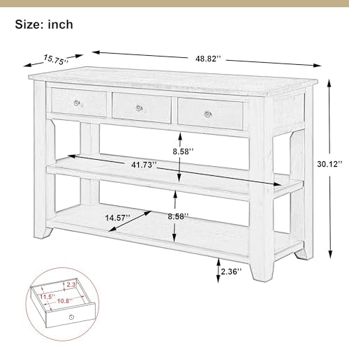 Brown Wood Entryway Console Table with Drawers and Storage Shelves O84663