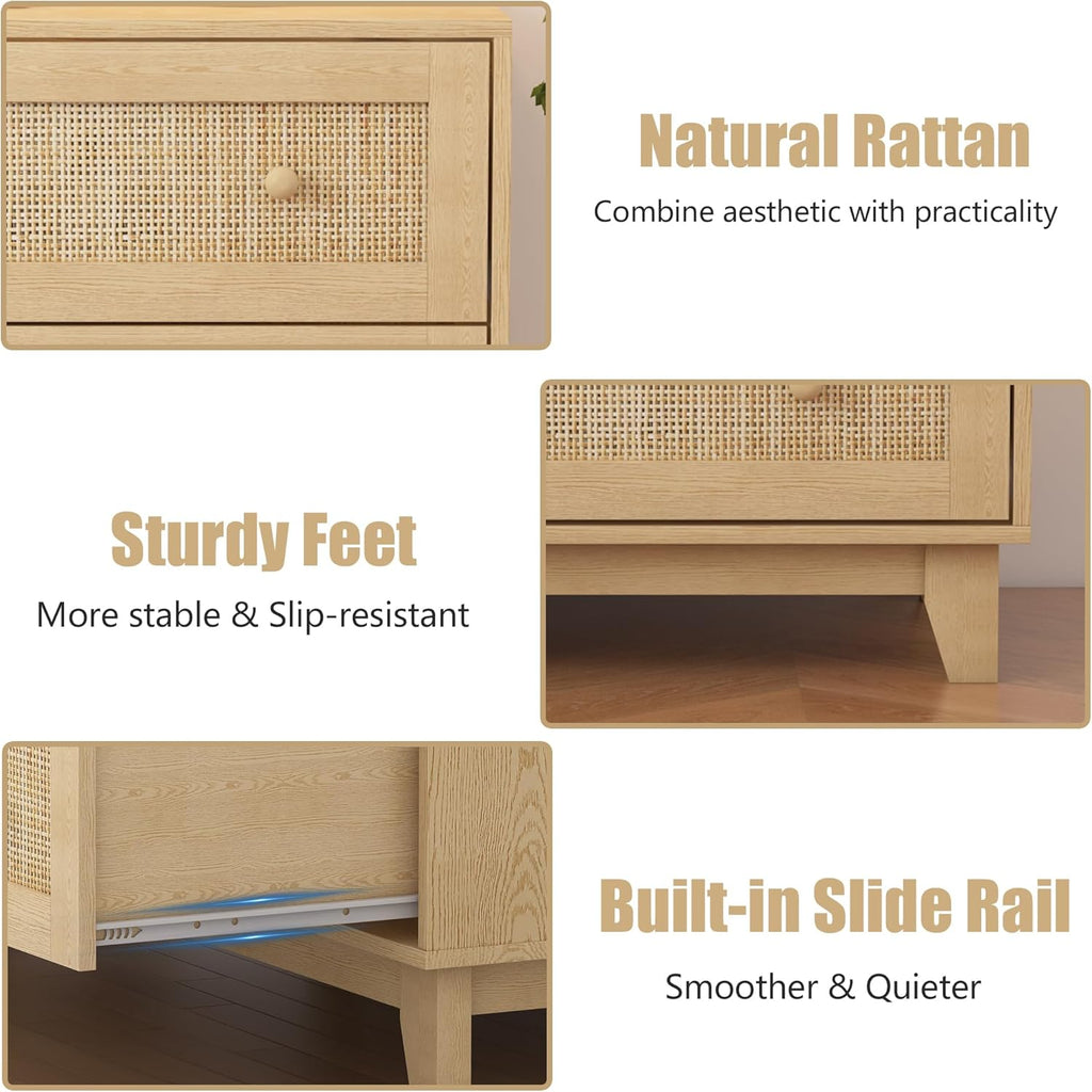 3 Drawer Natural Rattan Wood Dresser K72764