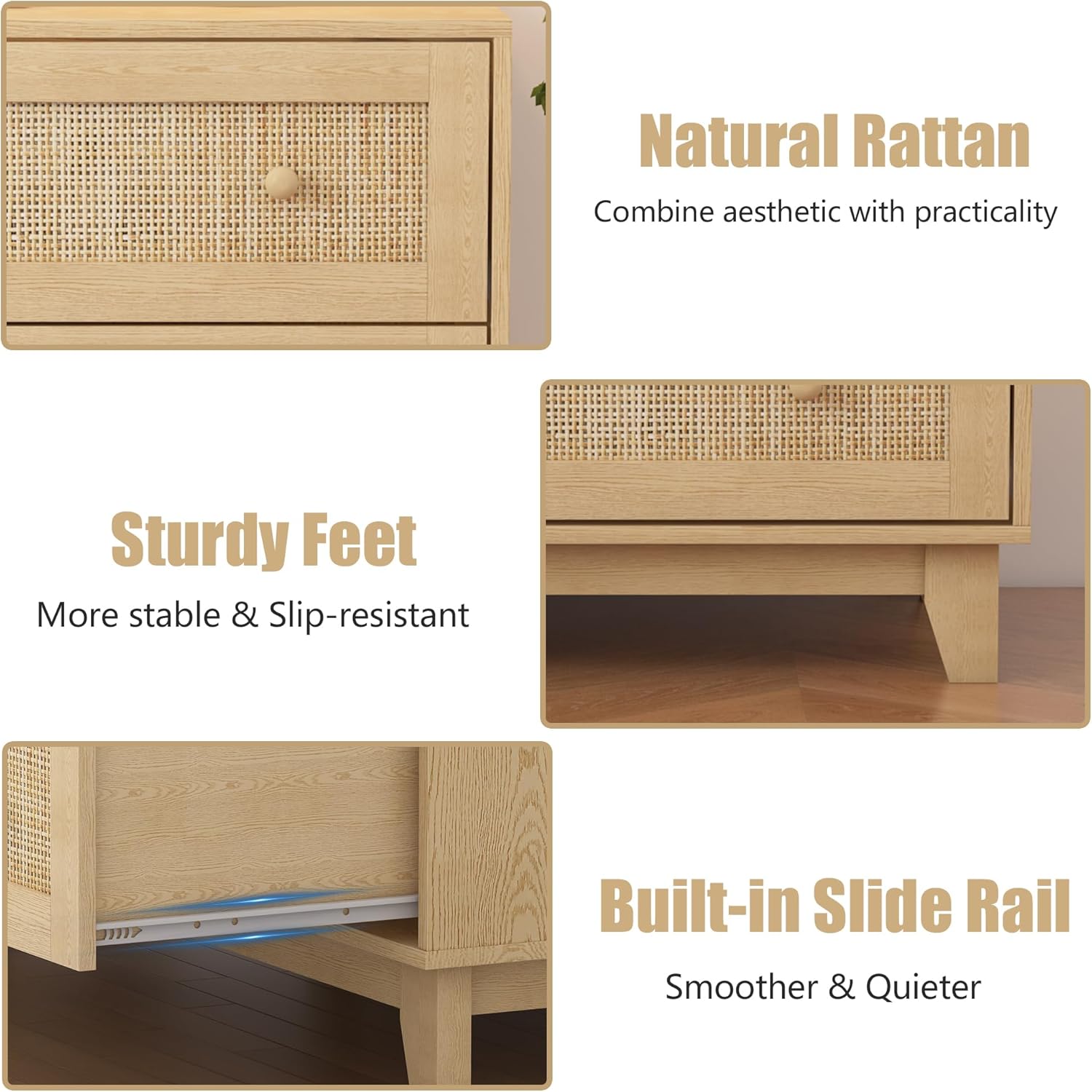 3 Drawer Natural Rattan Wood Dresser K72764