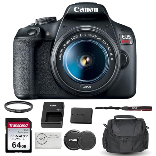 Canon EOS Rebel T7 DSLR Camera with 18-55mm Lens Bundled with 64GB Memory Card + Camera Bag + 58mm UV Filter + Microfiber Cleaning Cloth (5 Items) E224992