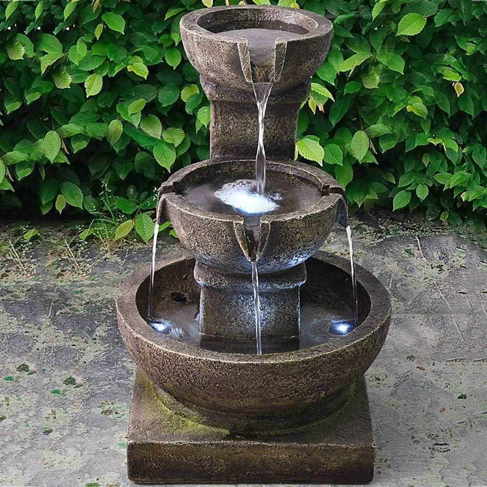 Grey Polyresin Water Fountain with LED Light K100