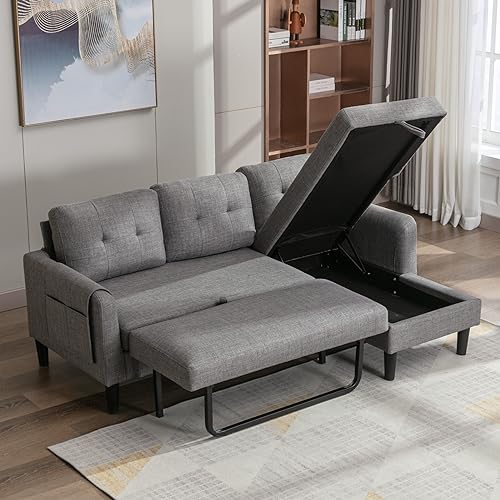 Modular Sectional Sofa with Storage Chaise, Pull Out Sleeper Sofa Bed, L Shaped Convertible Sleeper Couch K3499