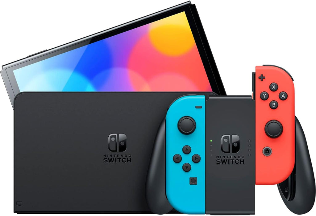 Switch OLED Model with Neon Blue and Red Joy-Con, Black Dock - 7" OLED Touchscreen, 64GB Internal Storage U585