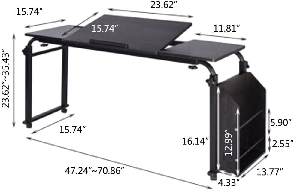 Adjustable Height Length Overbed Table with Wheels and Tilt Tabletop X72628