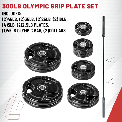 Rubber Coated Olympic Weight Set with Bar and Spring Clips B581061