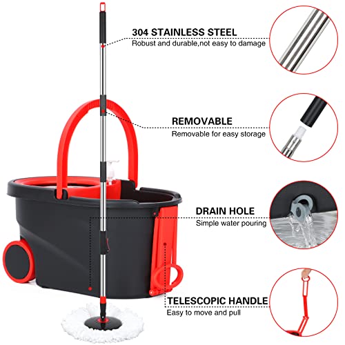 Stainless Steel 61" Spin Mop and Bucket with 3 Microfiber Mop Refills D960