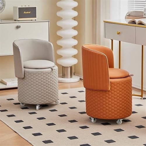 Light Gray Round Storage Ottoman with Wheels B45062