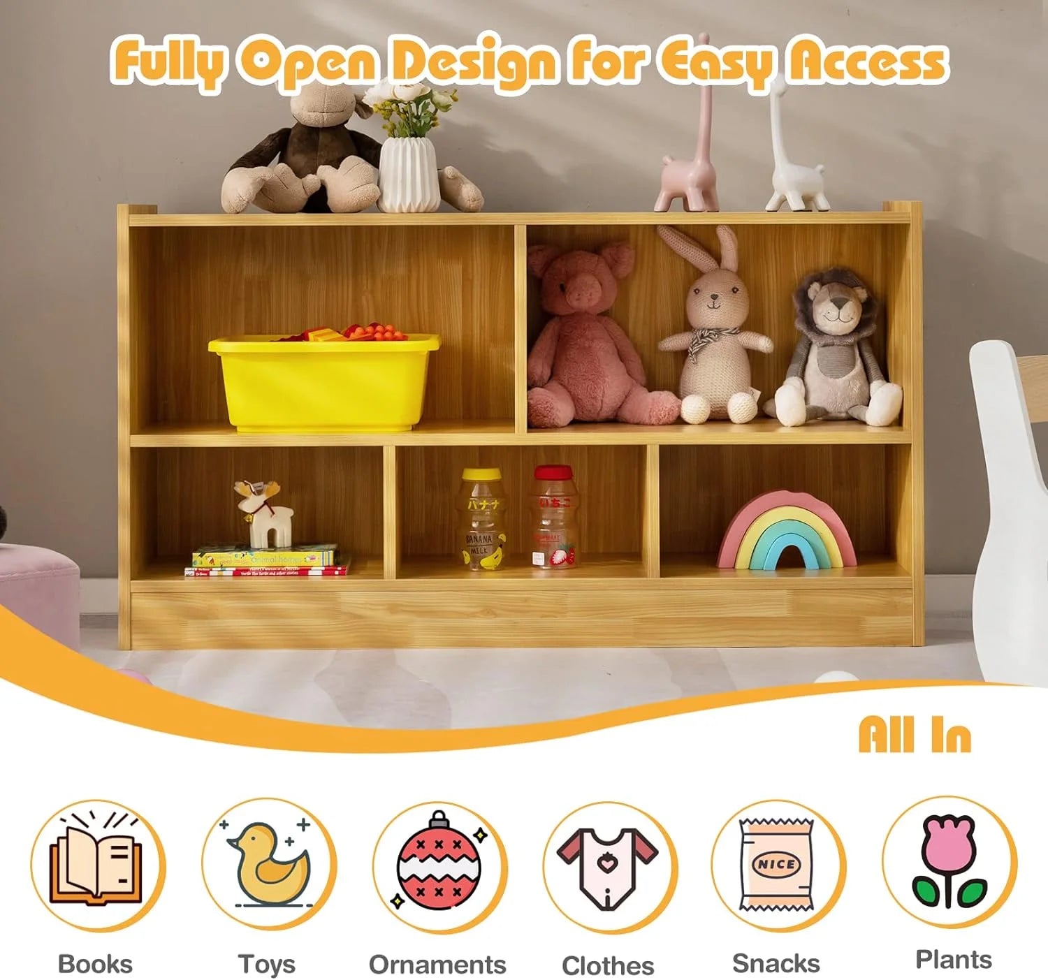 5-Section 2-Tier Wooden Storage Shelf X4269