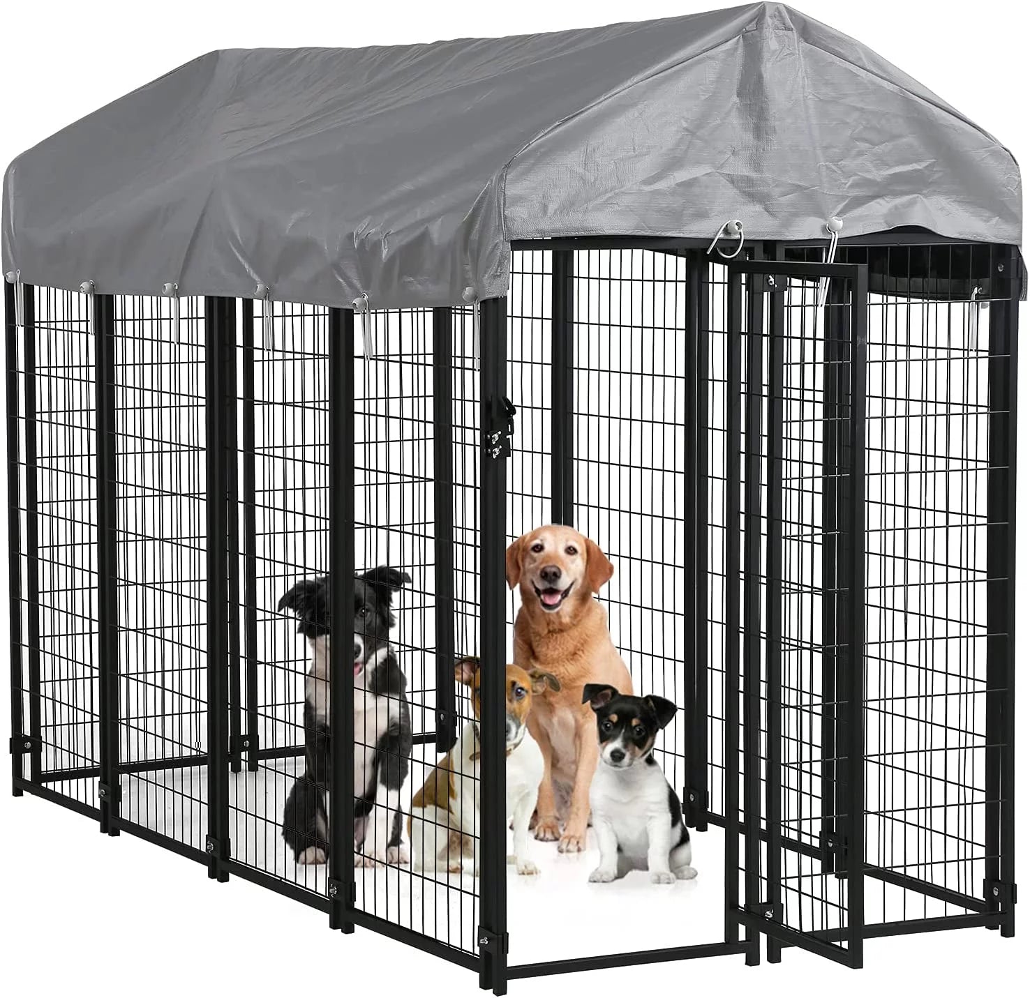 Heavy Duty Large Dog Kennel with UV Protection Waterproof Cover and Roof Metal Welded Dog Crate J55055