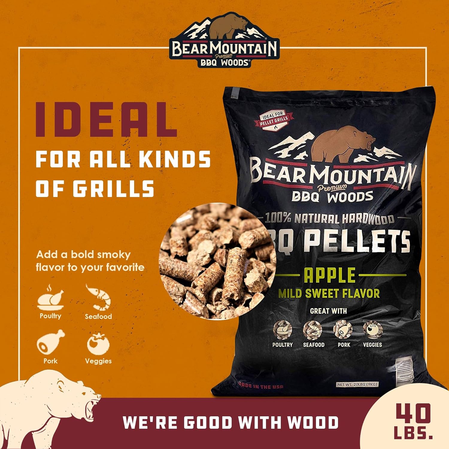 40 Pound Apple Wood Smoker Wood Chip Pellets H51715