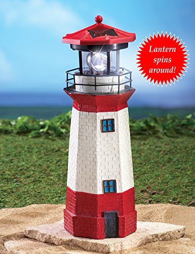 Red Solar Nautical Lighthouse Statue with Spinning Light A385180