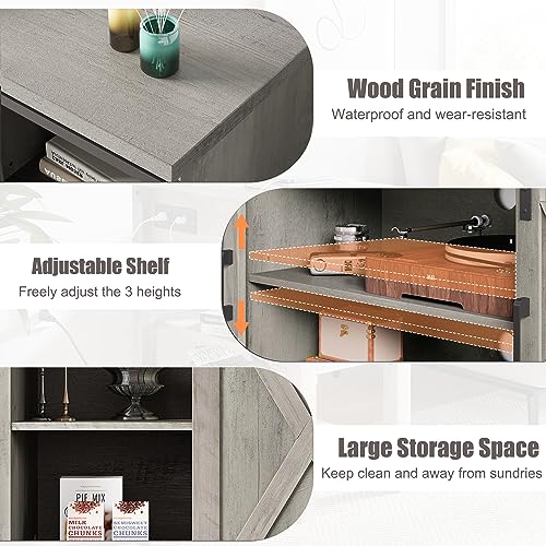 Gray Barn Door TV Stand with Storage and Shelves W179410