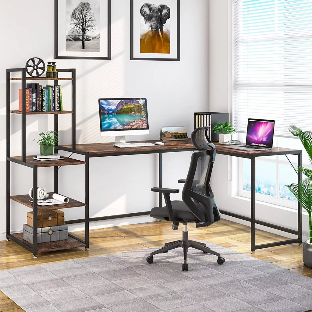 79" Reversible L-Shaped Desk with 5 Tier Storage Shelves L395717