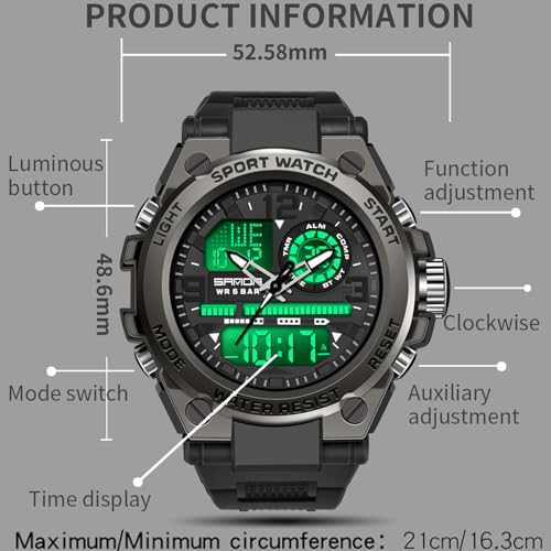 Mens Tactical Waterproof Digital Analog Wristwatch A2526