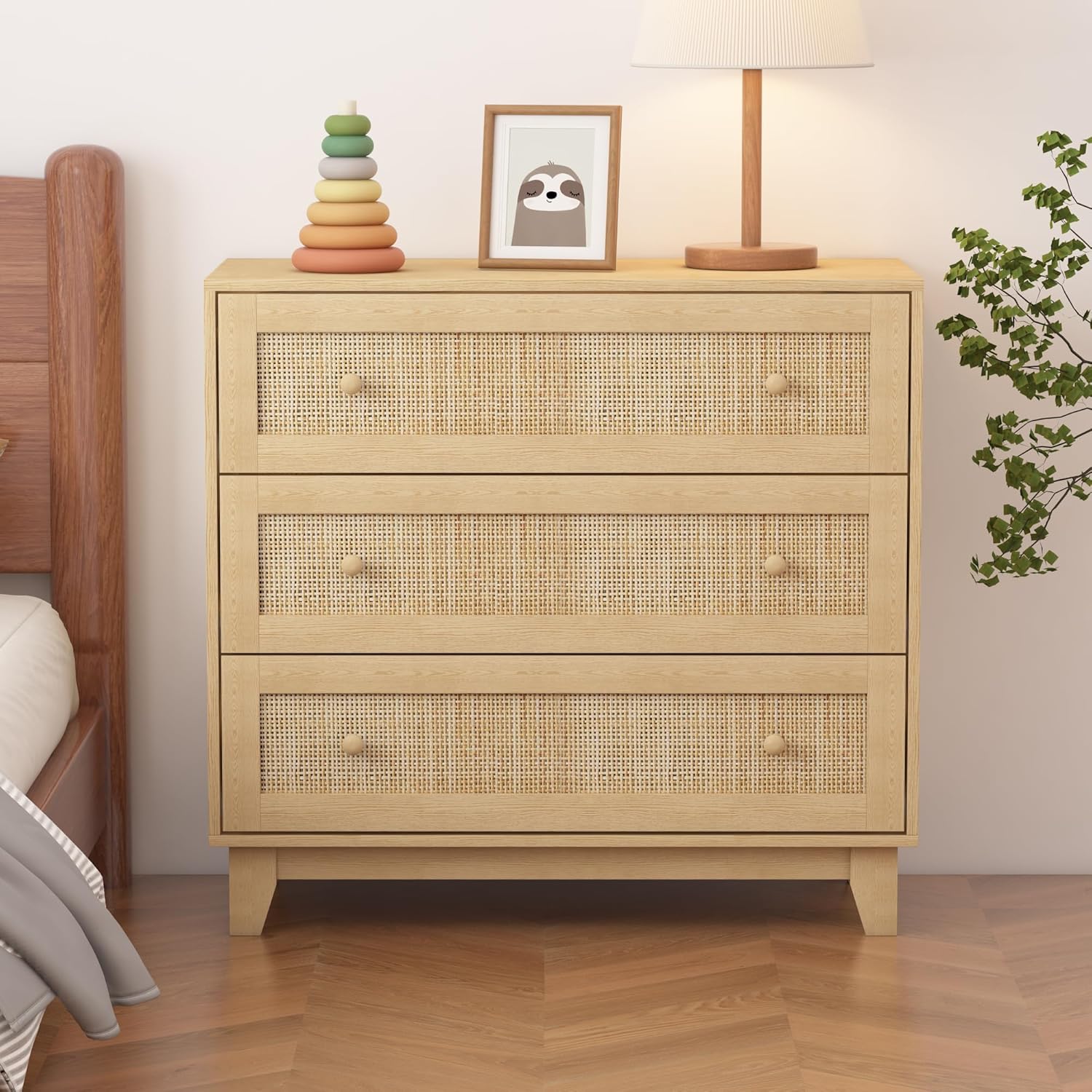 3 Drawer Natural Rattan Wood Dresser K72764