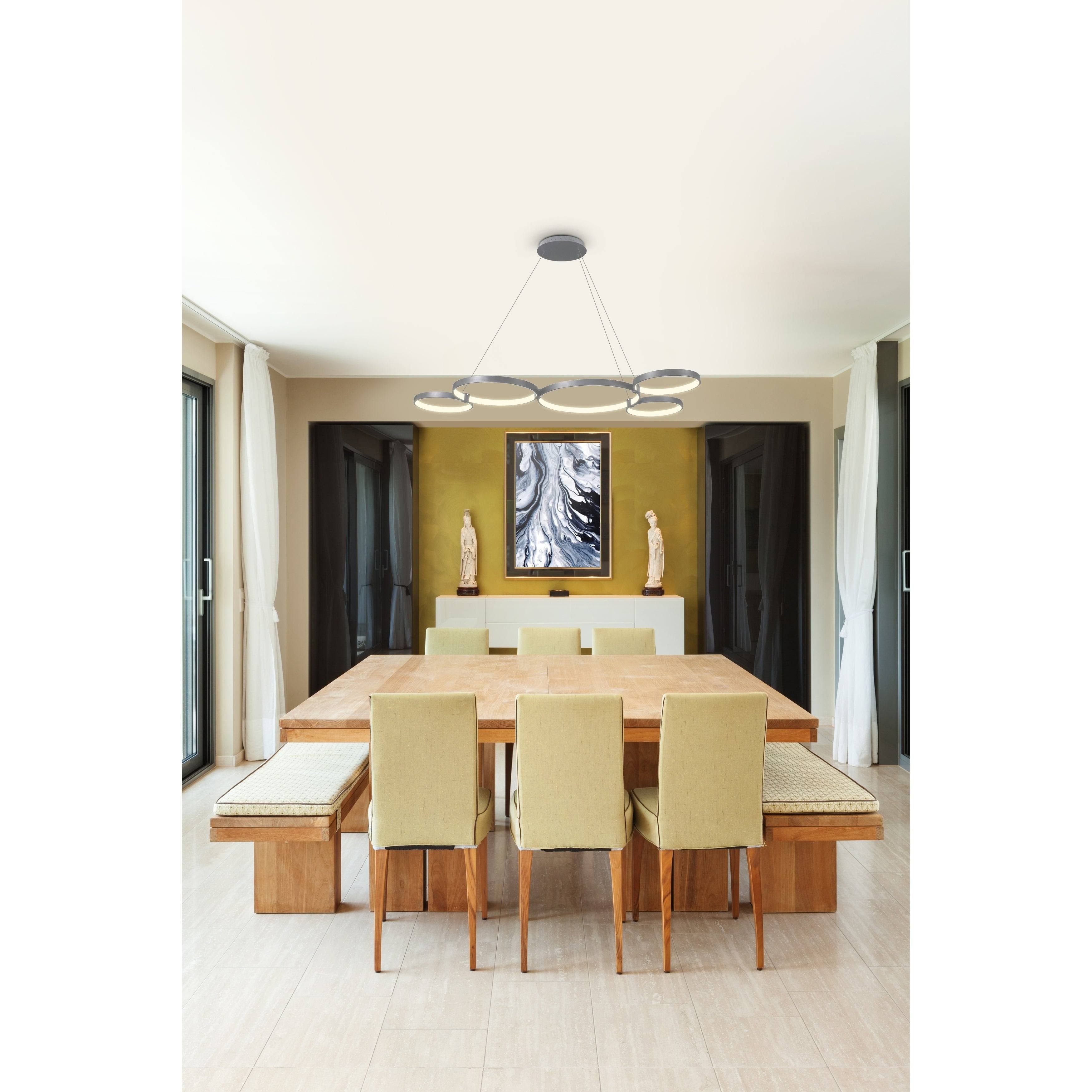 Silver 55x22 LED Adjustable Multi-Ring Chandelier I479