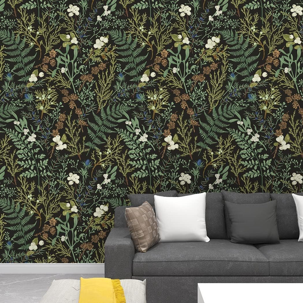 Black Floral Peel and Stick Wallpaper 17.7in x 9.8ft T441