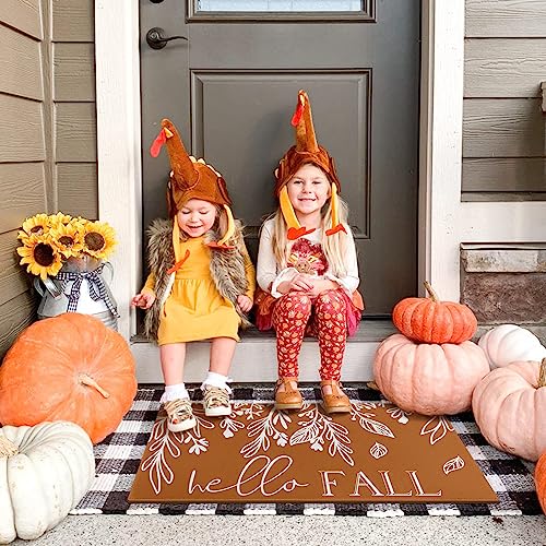 Buffalo Plaid Pumpkin Football Welcome Mat 30" x 17" S7916