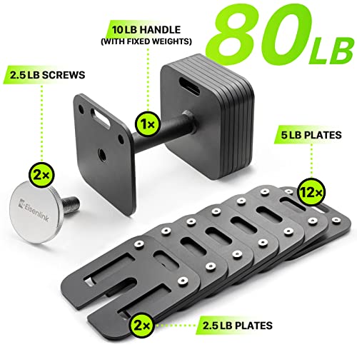 Adjustable Dumbbell, 10-50/80lb, 5lb Increments, Quick-Lock Square Weight Set R890