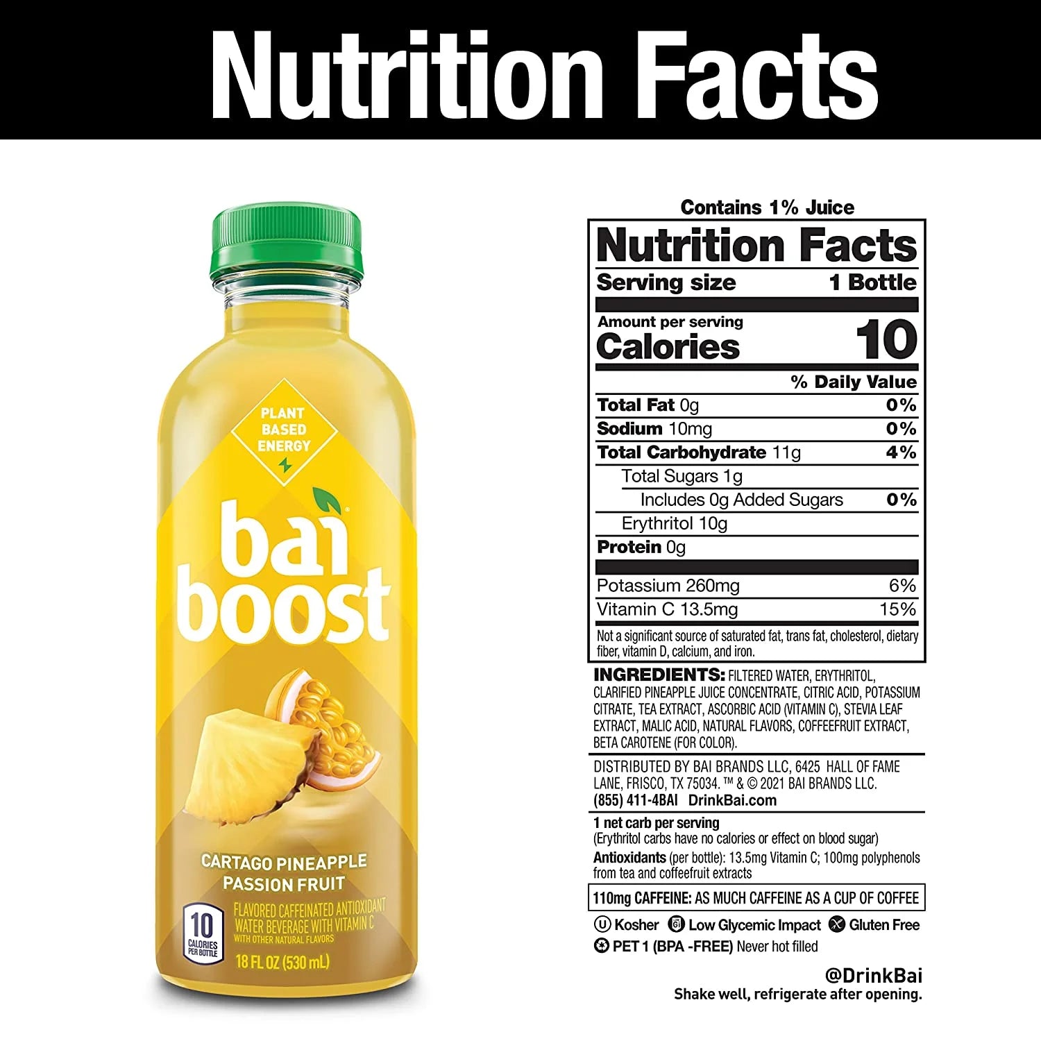 Pineapple Passionfruit Antioxidant Infused Beverage, 18 Fl Oz Bottle (Pack of 12) T91785