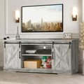 Gray Barn Door TV Stand with Storage and Shelves W179410