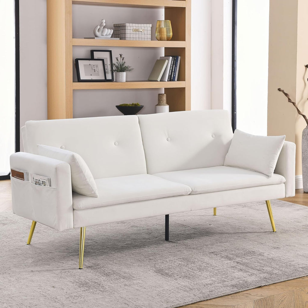 72.5" Adjustable Velvet Sofa Bed with Two Pillows K3672