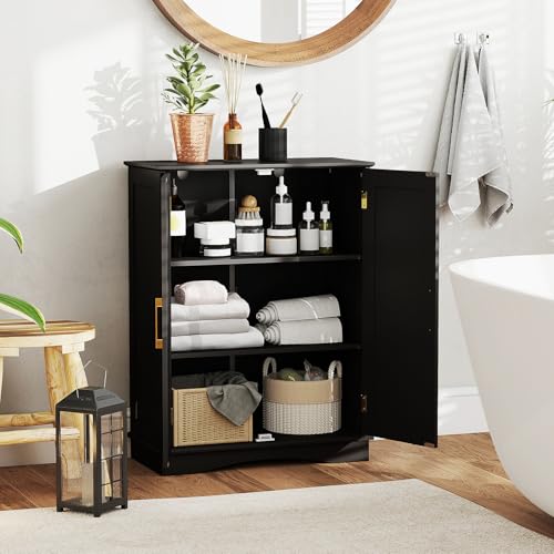 Black 31.5" H Floor Storage Cabinet with 2 Doors and Adjustable Shelves O307