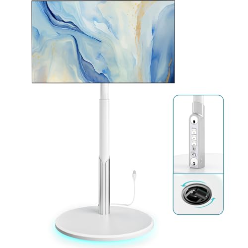 Mobile TV Stand with Power Outlet, Rolling TV Cart for 27-65 Inch Monitors, Height Adjustment, Ambient Lighting F96857
