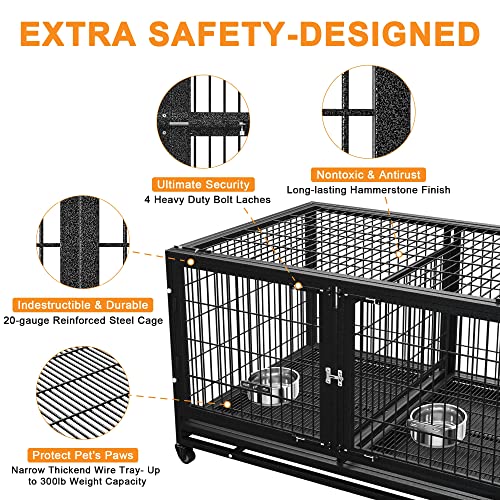 Heavy Duty Dog Crate Cage Kennel with Removable Wire Trays and Wheels H35523