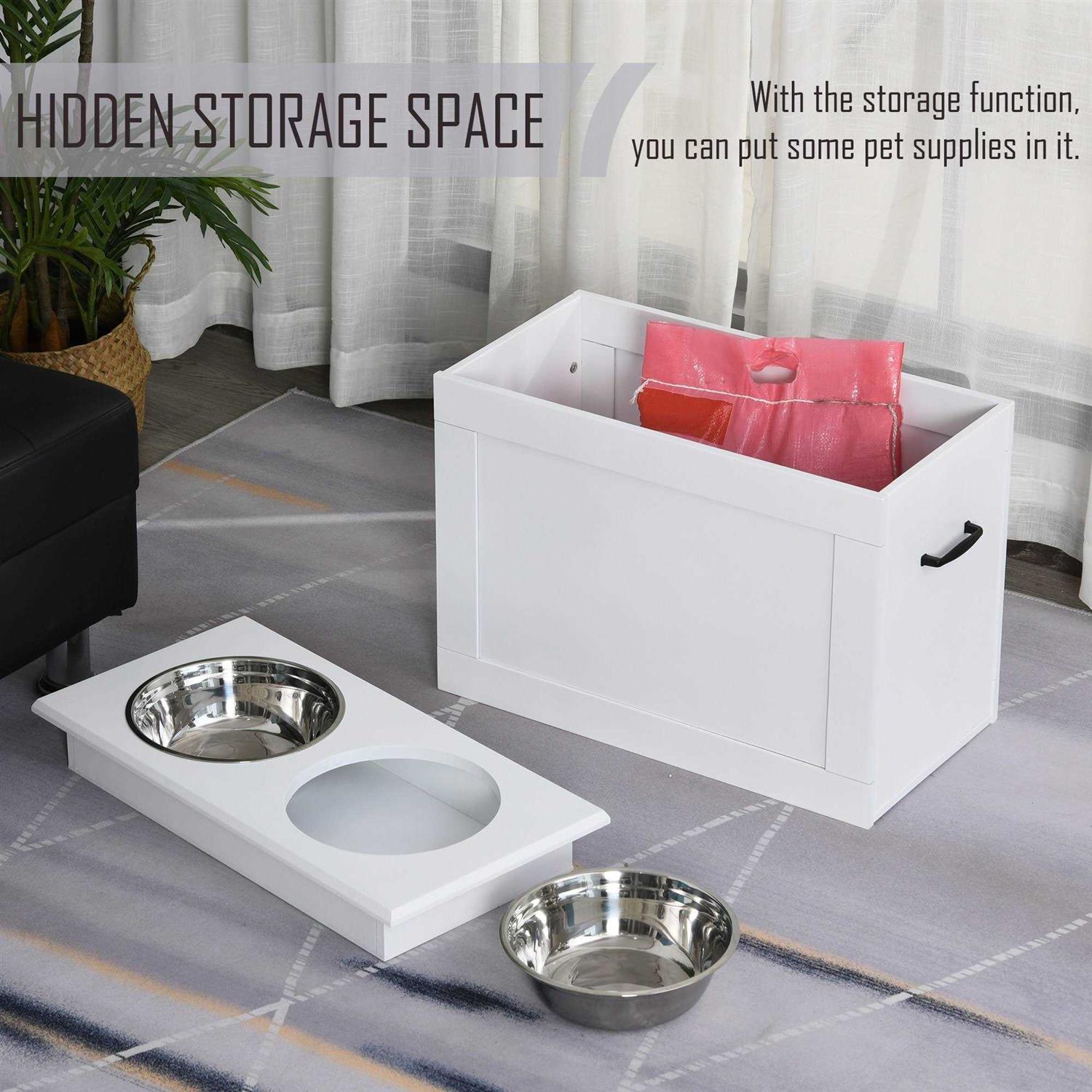 Raised Pet Feeding Storage Station with 2 Stainless Steel Bowls Z449