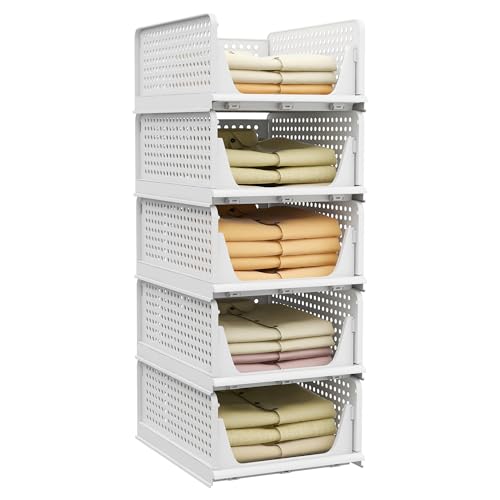 5 Pack Stackable Plastic Storage Basket Foldable Storage Bins P219
