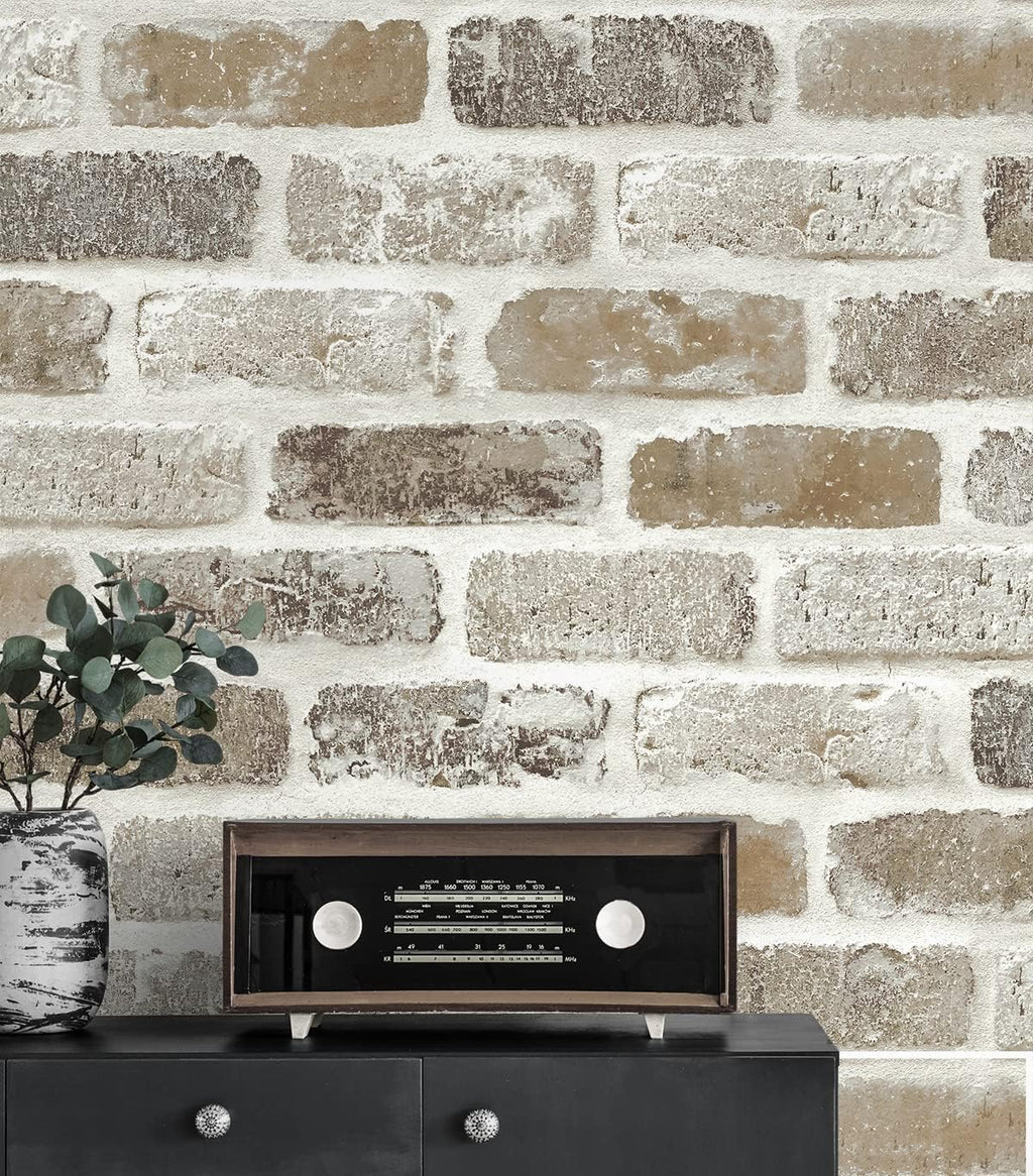 Washed Faux Brick Peel and Stick Wallpaper O717