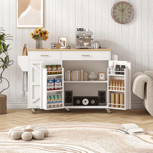Kitchen Island Cart with Trash Can Storage on Wheels N2113