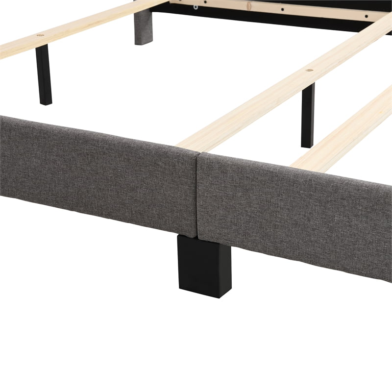 Gray Linen Fabric Queen Upholstered Platform Bed with Tufted Headboard C3963