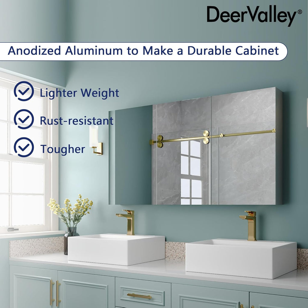 48 inch 3 Door Mirrored Medicine Cabinet with 2 Adjustable Shelves U406