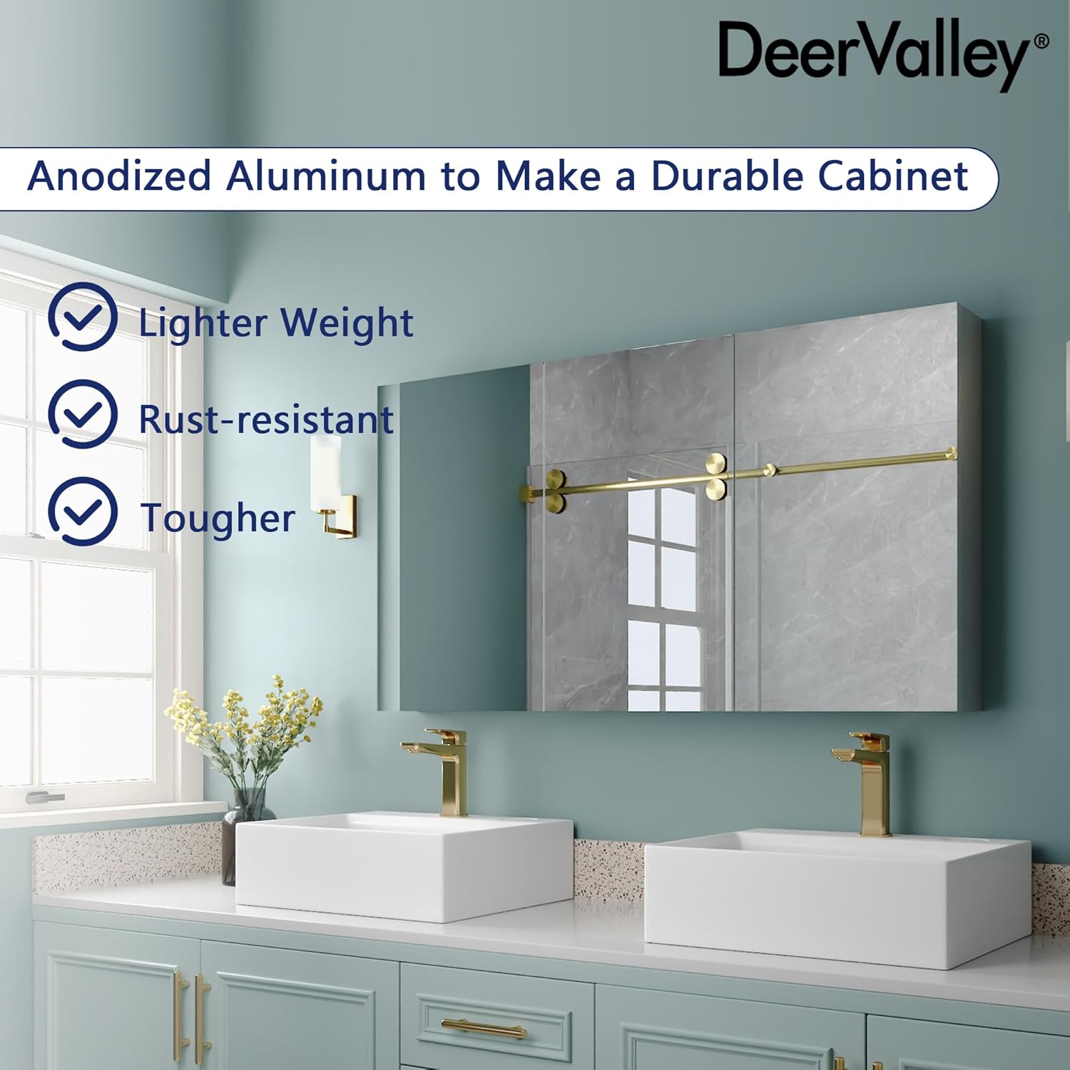 48 inch 3 Door Mirrored Medicine Cabinet with 2 Adjustable Shelves U406
