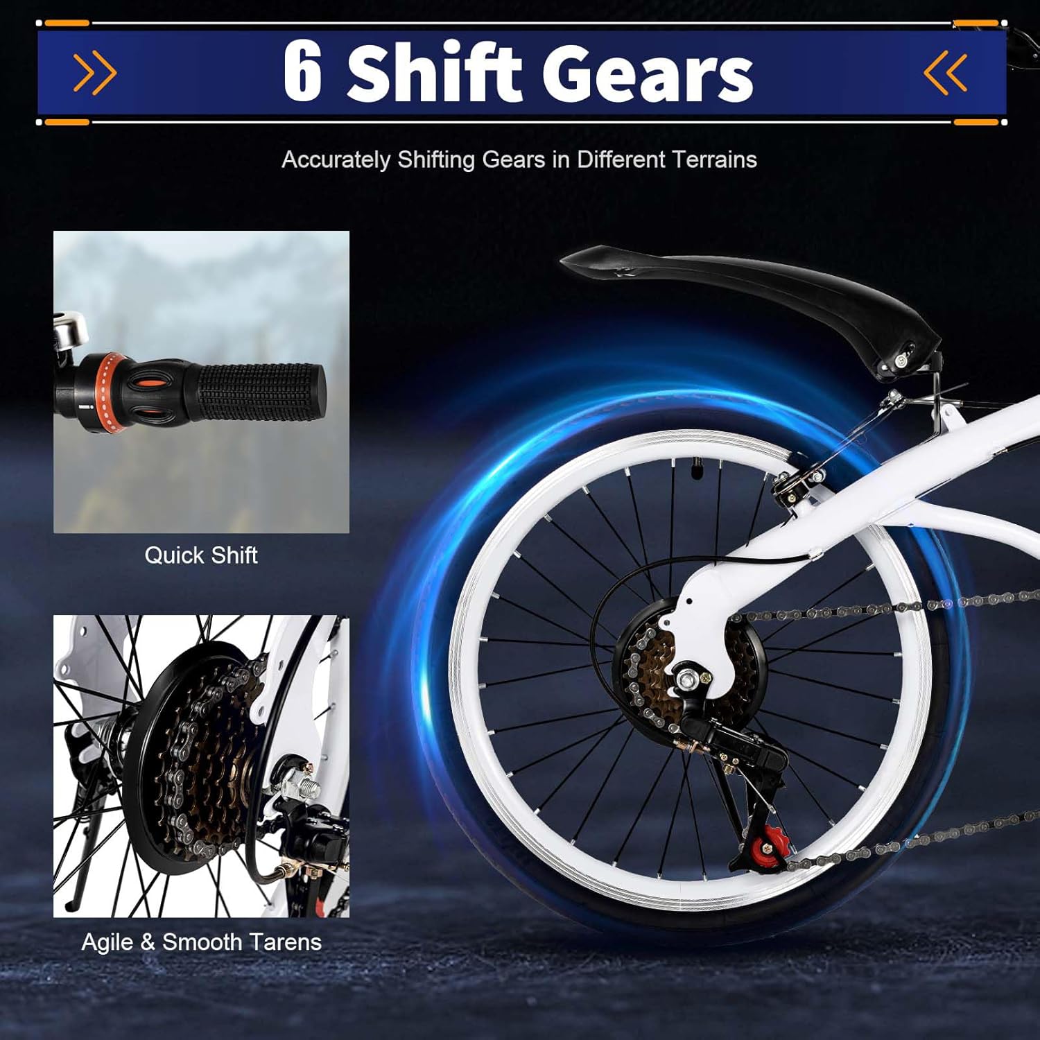 20" Folding Kids Bike 6 Speed High-Carbon Steel MTB Bicycle with Fenders, Height Adjustable Max Weight 90KG Dual Disc Brake Non-Slip E424524