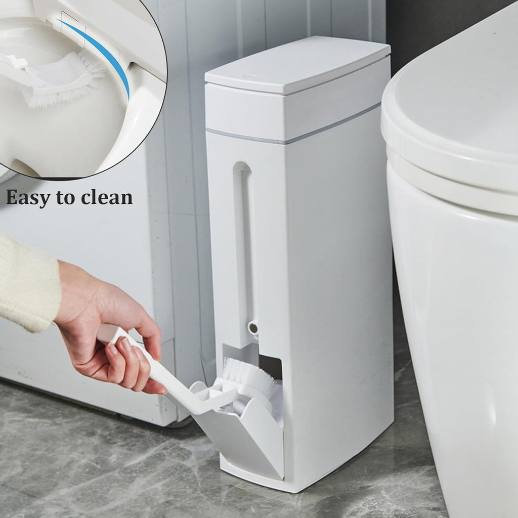 White 1.2-Gallon Slim Bathroom Trash Can with Lid U808494
