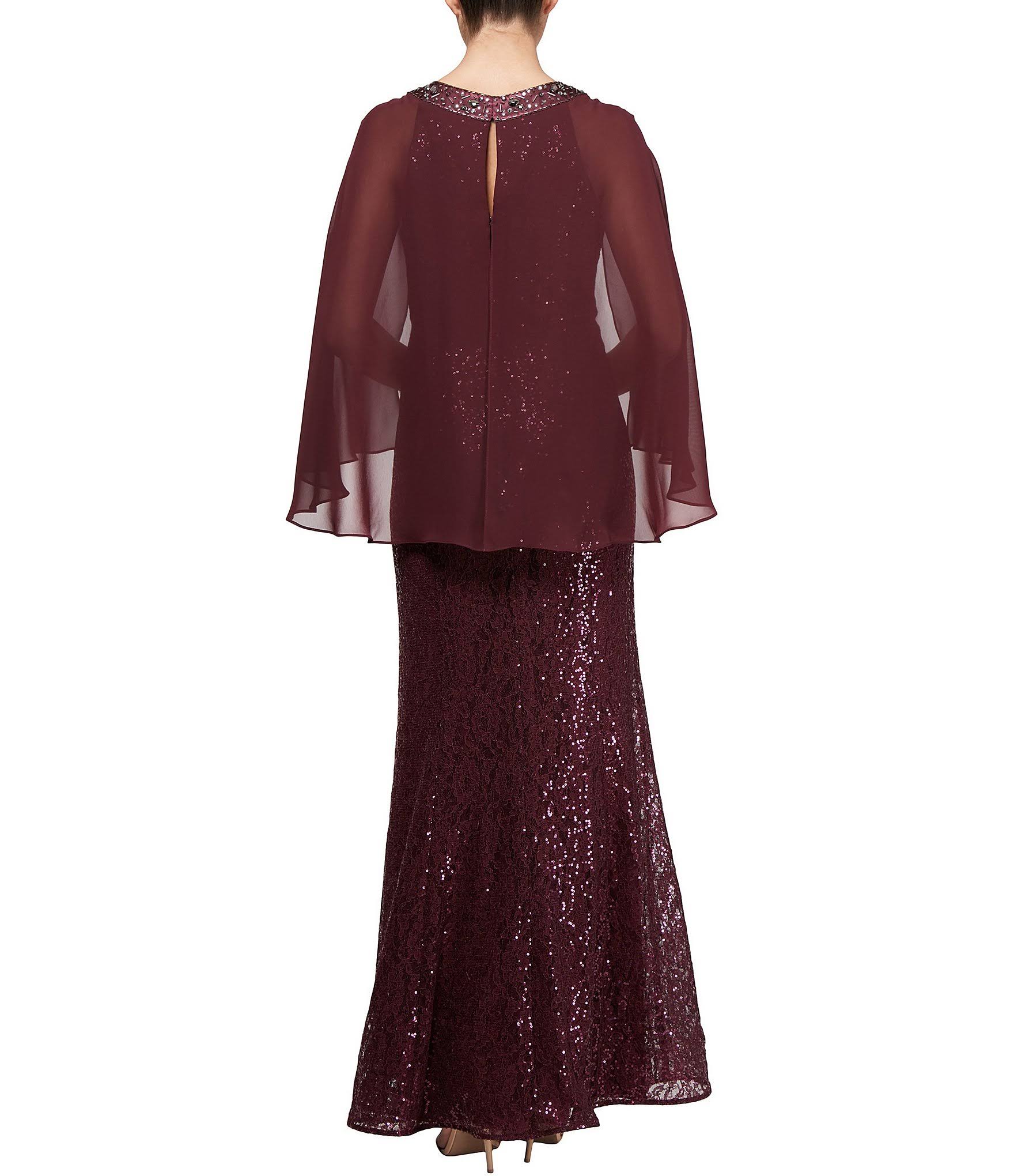 Sequin Lace Chiffon Capelet Gown U643